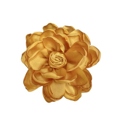 Dainty Fabric Rose Flower Large Brooch Lapel Pins Flower Brooches Pin Classic for Wedding Party Dance Banquet for Women Dress Suit Clothes Accessories Jewelry 100mm - color: Dark yellow