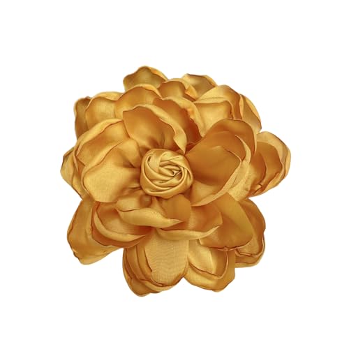 Dainty Fabric Rose Flower Large Brooch Lapel Pins Flower Brooches Pin Classic for Wedding Party Dance Banquet for Women Dress Suit Clothes Accessories Jewelry 100mm - color: Dark yellow