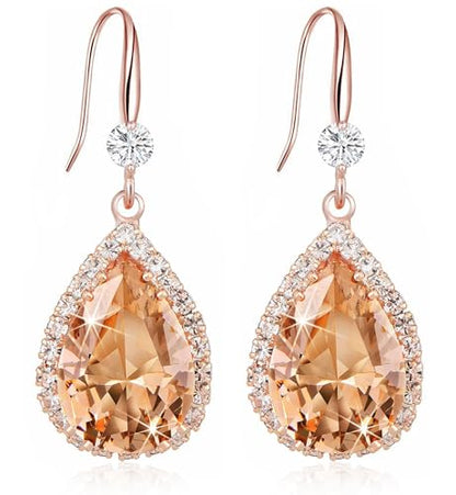 Crystal Drop Earrings for Women Cubic Zirconia Teardrop Earrings Sparkling Rhinestone Dangle Earring - color: Gold Champion