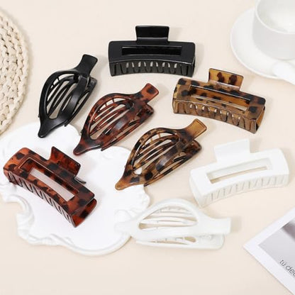 CHANDAT Hair Clips for Women, Flat Hair Clips, 8 pcs, 2style - Leopard | 4.3 Inch Large Square Hair Claw Clips & Flat Hair Clips, Thick & Thin Hair, Hair Accessories for Women, Strong Hold Non-Slip - color: Leopard