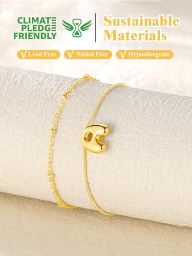 U7 Silver Gold Initial Ankle Bracelets for Women Waterproof,14K Gold Plated Initial Anklets No Tainish,Adjustable Women's Anklet Layered Ankle Summer Beach Foot Jewelry - color: Gold