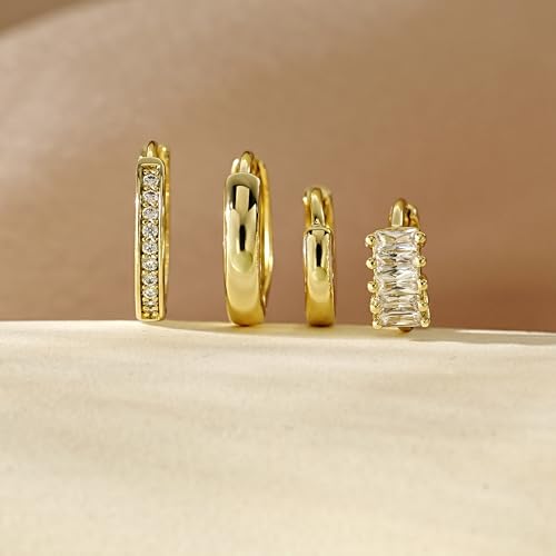 4Pairs Statement Gold Hoop Earrings for Women Trendy,Surgical Steel Gold Plated Hoop Hypoallergenic Earrings Set,Titanium Hoops Earring Stacks,CZ Cartilage Huggie Hoops Earring Gifts for Girlfriend - color: 4 Pairs hoop earrings -A