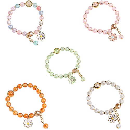 5 Pcs Colorful Flower Charm Bracelets Set Handmade Crystal Beaded Daisy Bracelets for Women Jewelry - color: A