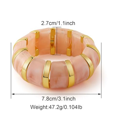 YBMYCM Acrylic Chunky Bangles Bracelets for Women Resin Gold-plated Stackable Stretch Bracelet Wide Wristbands Gift Jewelry - color: Light pink