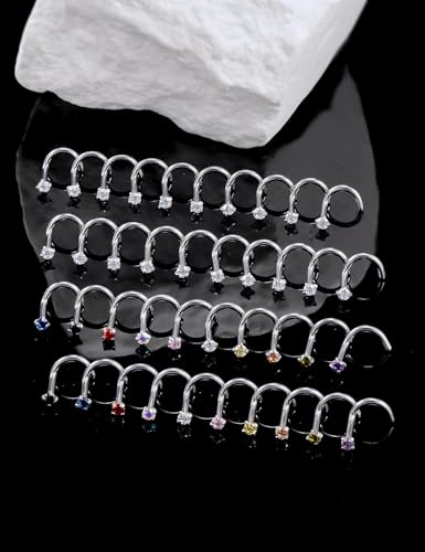 18G 20G 22G Round Cubic Zirconia Nose Rings Studs for Women Men 316L Stainless Surgical Steel Nose Ring Stud Piercing Jewelry Silver Clear CZ 1.5mm 2mm 3mm - style: 20G Screw Silver CZ 1.5mm