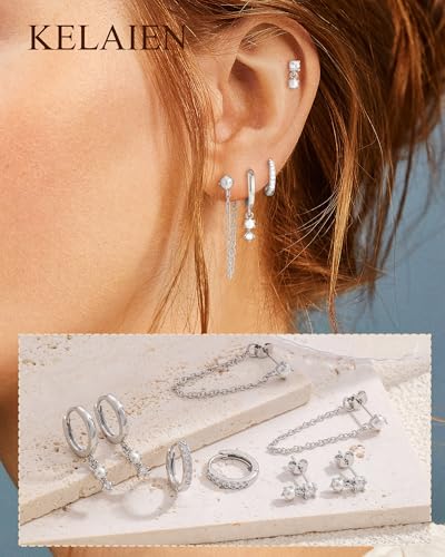 Gold Silver Earrings for Women Trendy 14K Gold Plated Dangle Hypoallergenic Cartilage Earrings Small 925 Sterling Silver Post Dainty Hoop Drop Pearl Earring Stacks Set Huggie Chain Earrings Jewelry - color: A-Pearl Earrings-Sliver