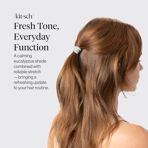 Kitsch Elastic Hair Ties No Damage | Stretchy Hair Bands- Eucalyptus, 20pcs | Strong All-Day Hold Hair, Rubber Bands For Hair, Ponytail Holders | Hair Accessories for Everyday Use - color: Eucalyptus (Pack of 20)