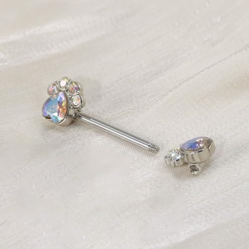 14G Colorful CZ Paw Nipple Rings for Women 316L Stainless Steel Cubic Zirconia Paw Print Nipple Piercing Barbell Nipple Shield Studs Cute Body Piercing Jewelry