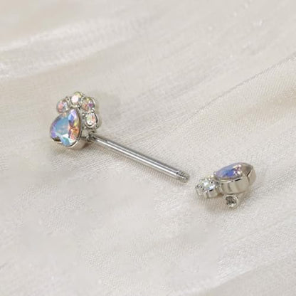 14G Colorful CZ Paw Nipple Rings for Women 316L Stainless Steel Cubic Zirconia Paw Print Nipple Piercing Barbell Nipple Shield Studs Cute Body Piercing Jewelry