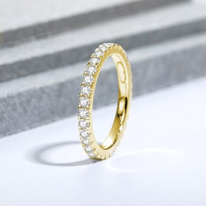 Bo.Dream Cubic Zirconia Eternity Rings Wedding Band 925 Sterling Silver - color: yellow gold plated (2.2mm full)