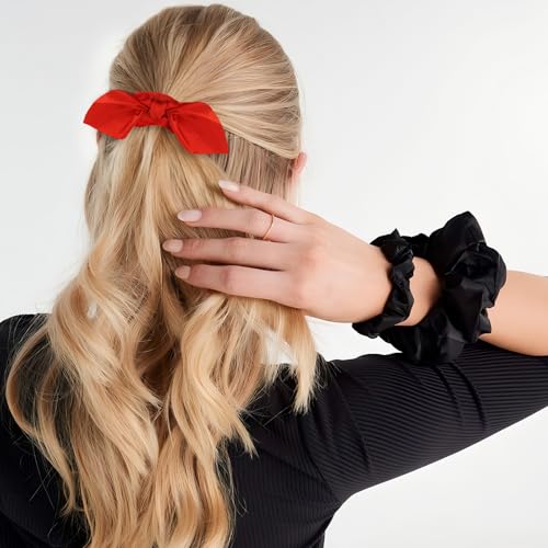 Silk Scrunchies Satin Silk Red Elastic Hair Scrunchies Ties Bows Ribbon Accessories Knotted Bows for Women Girls Hair Christmas Valentine's Day Gifts - color: Red
