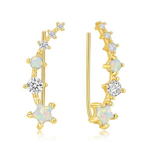 CiNily Star Opal Ear Cuffs Climber Earrings, 14K Gold CZ Ear Crawler Earrings for Women Small Cartilage Stud Earrings Fashion Hypoallergenic Jewelry Christmas Day Gifts, White Gold, Rose Gold - color: Gold-White Opal, size: Star Opal