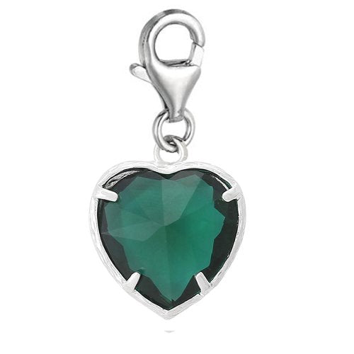 Sexy Sparkles Birthstone Heart Dangle Charm – Clip-On Pendant with Lobster Clasp, Compatible with European Charm Jewelry - color: Emarld - May