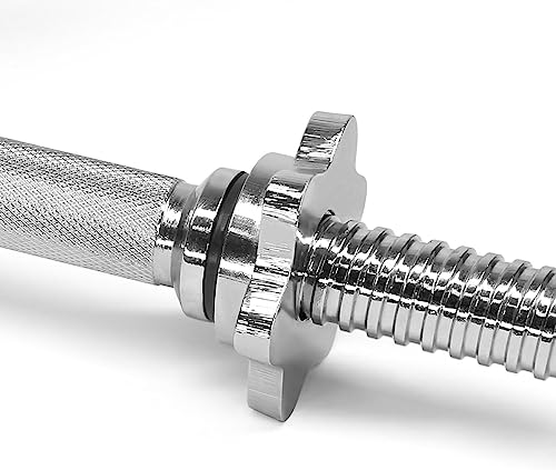 Yes4All Threaded Dumbbell Handles, Adjustable Dumbbell Bar Pair, 14/16/18/24-Inch Sizes, Fits 1" or 1.15" Plates, Non-Slip Grip, Secure Star-Lock Collars - color: 18" - Chrome & Rubber - Silver