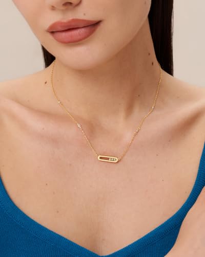 SNGIA 18K Gold Plated Stackable Adjustable Curved Horizontal Bar with CZ Pendant Necklace For Women by SNGIA, Dainty Drop Layered Trendy Birthstone Gemstone Charm Statement Jewelry Gifts, Bohemian Vintage Handmade Unique Cute Thin Skinny Dainty Chain Bead