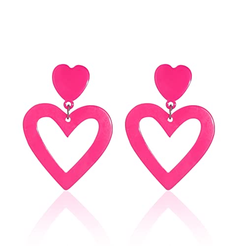 Set Heart Love Couple Colorful Stud Hoop Dangle Earrings 80 90s Retro Earrings Rectangle for Women Jewelry Gifts Geometric Valentine’s Day Neon Bright Fluorescence Costume - color: pink