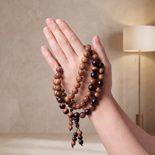 Handmade Mala Beads Bracelet 108 8mm Prayer Meditation Bracelet Sandalwood Elastic, Buddhist Beads, Prayer Mala Necklace for Men and Women Gifts - color: Gourd Black