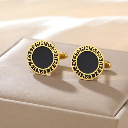 Cufflinks for Men Delicate Stainless Steel Wedding Business Cufflinks Gifts for Groom Husband French Shirt Accessories - style: Viking Symbol-Gold