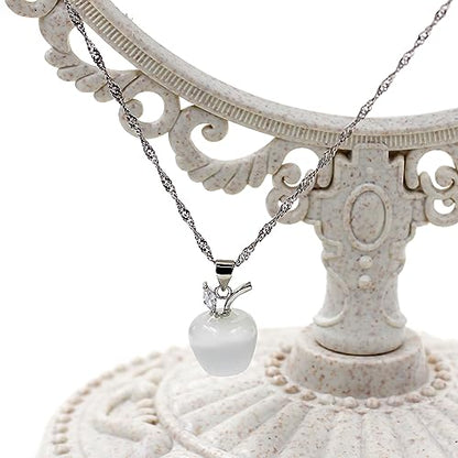 Uloveido Apple Necklace and Earrings Set for Women Cute Apple Jewelry Set for Teacher Mom YL007 - color: White