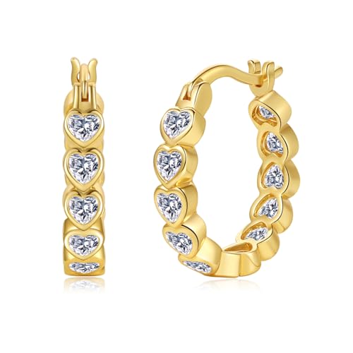 Senteria 925 Sterling Silver Post Hoop Earrings Hypoallergenic Small Heart Hoop Earrings with AAA+Cubic Zirconia Twisted Huggie Hoops Earring for Women 15MM/20MM - color: gold-heart-20mm