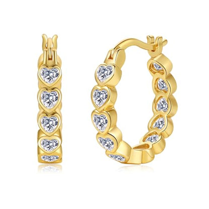 Senteria 925 Sterling Silver Post Hoop Earrings Hypoallergenic Small Heart Hoop Earrings with AAA+Cubic Zirconia Twisted Huggie Hoops Earring for Women 15MM/20MM - color: gold-heart-20mm