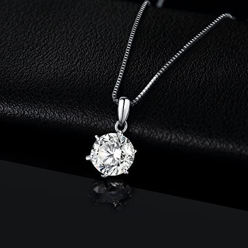 JewelryPalace Round 1ct 2ct 3ct Cubic Zirconia Solitaire Pendant Necklace for Women, 925 Sterling Silver 14k White Gold Plated Necklaces for Her, Classic Simulated Diamond Jewelry Set, 18 Inches chain - color: D-2ct-CZ-Sterling Silver