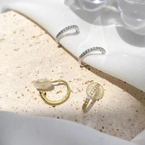 Clip On Earrings for Women 14K Gold Plated Hoop CZ Huggie Hoops Small Adjustable Non Pierced Fake Golden Earrings Invisible Hoop Clip On Earrings - color: 2 Pairs Gold