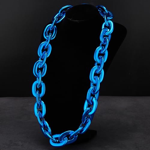 Passed colorfast test 39-inch Large Plastic Chain Necklace with Gift Box | 2/4 Pack with Gift Box,Gold Plastic Chain,Hip Hop Rapper Style, Fade Resistant,Detachable,for Parties, Awards,Prizes, Unisex - color: Blue