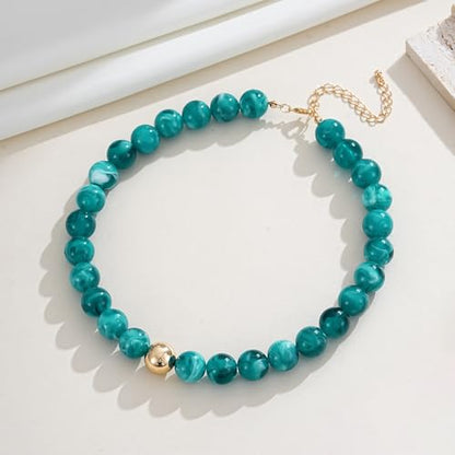 Colorful Chunky Beaded Necklaces for Women Multicolor Large Round Resin Beads Collar Necklace Boho Trendy Statement Chokers Y2K Summer Beach Jewelry - color: Lake Green