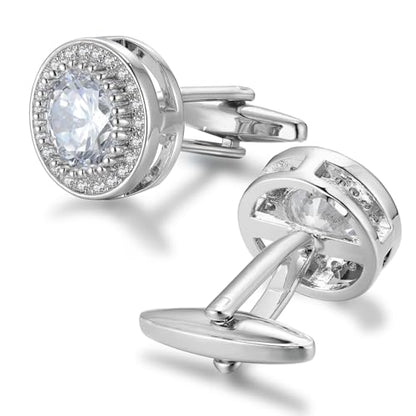 Crystal Cufflinks for Men CZ Cuff Links Sparkle Diamond Gold Ornate Cufflinks for Wedding Groom Best Man - style: Silver