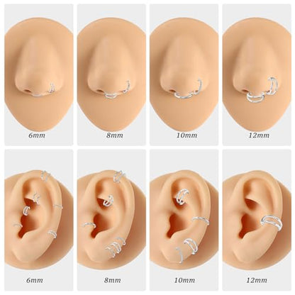 PEAKLINK 3pcs Double Nose Rings Double Nose Hoops 316L Surgical Steel Cartilage Earrings 20G/18G/16G Septum Rings Conch Piercing Helix Lip Rook Daith Tragus Pierxing Jewelry 6mm to 12mm - color: Silver