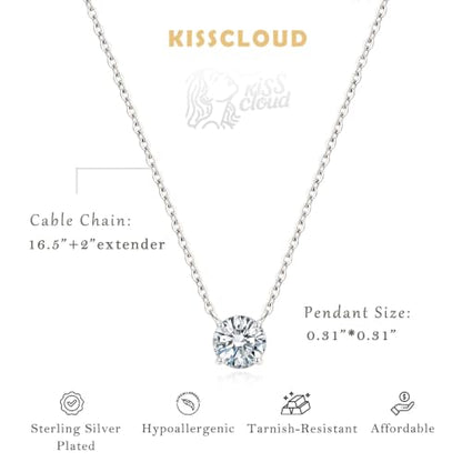 Gold Silver Necklace for Women, Dainty Cubic Zirconia Pendant | Teardrop CZ Charm, 14K Gold/Sterling Silver Plated, Adjustable Chain, Hypoallergenic & Waterproof Jewelry, Cute Trendy Gift - color: Silver-Solitaire cz