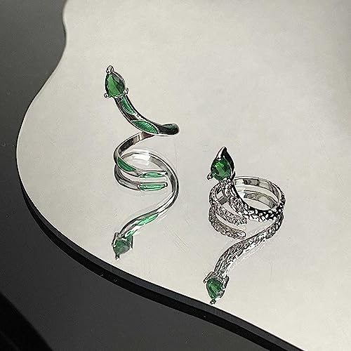 Gothic Silver Snake Ring Set - Open, Adjustable, Stacking Midi Index Finger Rings for Women and Girls (2 Pcs) - style: style-3