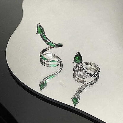 Gothic Silver Snake Ring Set - Open, Adjustable, Stacking Midi Index Finger Rings for Women and Girls (2 Pcs) - style: style-3
