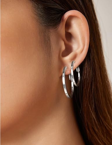 FAN&LOUIS Clip On Hoop Earrings Women,14K Gold Women's Clip-On Earrings Large Hoops Trendy for Non-Pierced Ears Lightweight 2026 - style: Sliver-30mm and 40mm