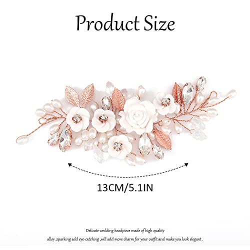 GORAIS Flower Wedding Hair Vine Pearl Bridal Hair Pieces Crystal Hair Accessories for Bride and Women - color: c-rose gold