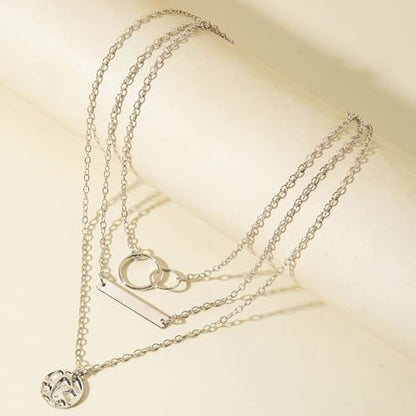 Layered Gold Necklace for Women Double Layer Snake Chain Necklace Set Jewelry Gift - color: Silver Stacked Necklace