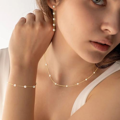 KXIEER Gold Jewelry Set for Women Layered Necklace Wedding Jewelry Set | Dainty 14K Gold/Silver Plated Pearl Necklace and Earring Set Pearl Drop Earrings Pearls Bracelets Pearls Choker Necklace - color: pearl choker set-gold