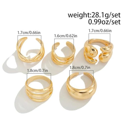 Gold Plated Geometric Chunky Water Drop Ring Set for Women,Open Adjustable Twisted Stacked Knuckle Finger Ring Set Punk Party Jewelry Accessories Gift - color: Gold