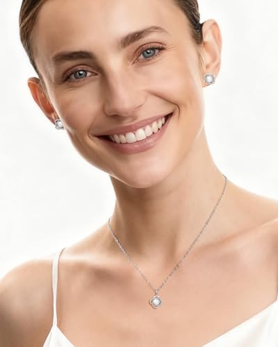 14K Gold Plated and Silver Pearl Jewelry Set for Women - Matching Pearl Necklace and Earring Set with Wrapped Design, June Birthstone Jewelry Set for Gift - color: Silver