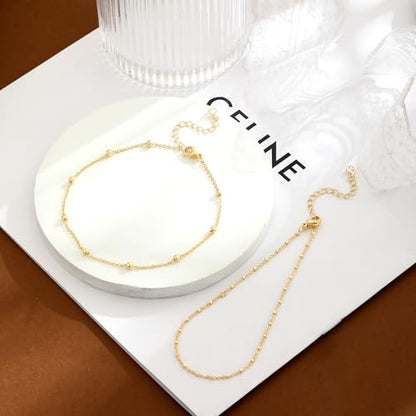 Warshion Ankle Bracelets for Women - 14K Gold Plated Waterproof Gold Anklet Delicate Chain Women's Anklets Summer Beach Pearl Jewelry Layering Gift Non Tarnish - color: ANKLETS-A-GD