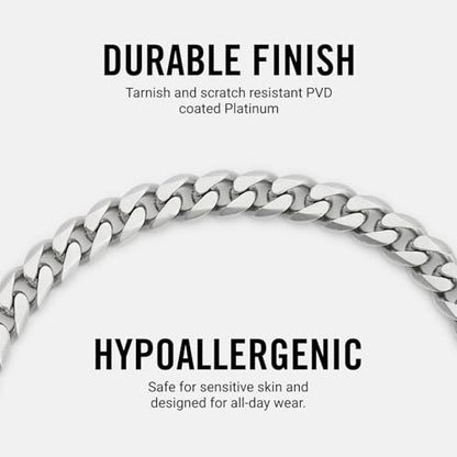 RIDGE 5mm Curb Chain for Men, Rugged and Durable Men’s Chain Necklace with Secure Clasp - color: Platinum (20")