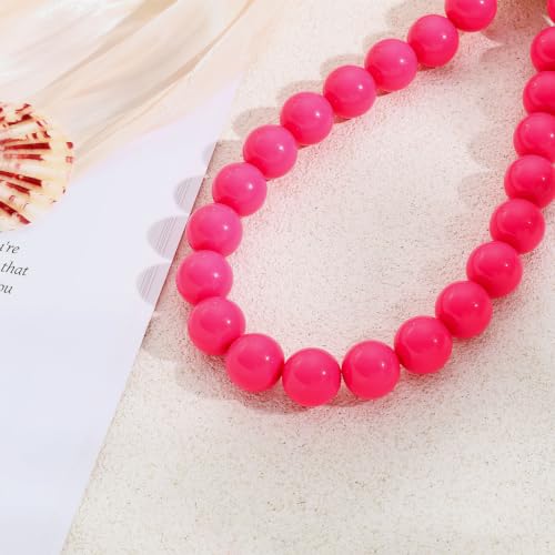 Chunky Beaded Necklace for Women 16mm Round Bead Resin Modern Statement Necklace Jewelry Accessories - color: rose red