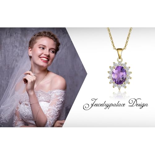 JewelryPalace Princess Diana Kate Middleton Natural Amethyst Citrine Garnet Peridot Topaz Created Ruby Sapphire Simulated Emerald Pendant Necklace for Women, 925 Sterling Silver Gemstone Jewelry Set - color: K-Yellow Gold Plated Brass-Purple CZ