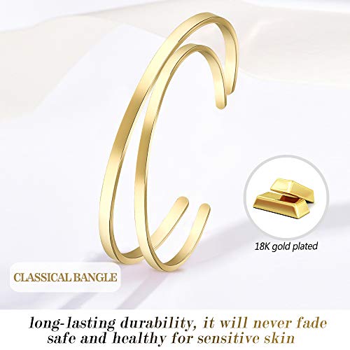 Lolalet Thin Open Cuff Bracelet, Christmas Gift for Girlfriend Wife Mom, 18K Gold Plated Couples Oval Love Bracelets, Plain Polished Finish Open Cuff Bangle Jewelry Gift for Men Women - style: 1 Pack