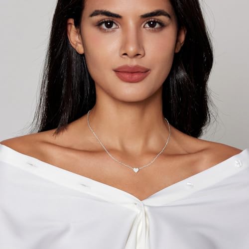 HERIER Cute Heart Necklace Dainty 18k Gold Plated Tiny Heart Pendant Choker Necklaces Small Gold Love Open Heart Chain Necklace for Women Simple Gold Necklace for Women Trendy Jewelry - color: Tiny Heart Necklace-Silver