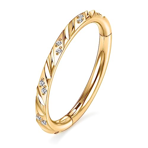 FUNLMO 316L Surgical Steel Cube Zircon Nose Ring Septum Jewelry Helix Conch Tragus Rook Daith Piercing Jewelry Cartilage Earring for Women Men - color: Gold