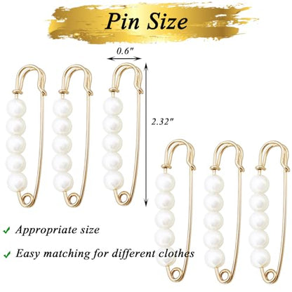 12 Pcs Safety Pins for Clothes, Faux Pearl Brooch Pins, Brooch Pins for Women Fashion, Charms for Socks, Decorative Sweater Shawl Clip, Small Dress Pins, Hijab Pins, Waist Pants Safety Pins, White