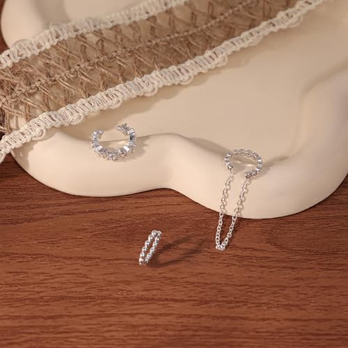 Ear Cuff Earrings for Women Non Piercing,Dainty 14K Gold Plated Chain Cartilage Earrings Set Gold Statement Cuff Earring Stack Fashion Cartilage Earrings for Women Trendy Gold Jewelry - color: ear cuff2-Silver