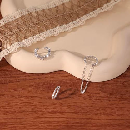 Ear Cuff Earrings for Women Non Piercing,Dainty 14K Gold Plated Chain Cartilage Earrings Set Gold Statement Cuff Earring Stack Fashion Cartilage Earrings for Women Trendy Gold Jewelry - color: ear cuff2-Silver